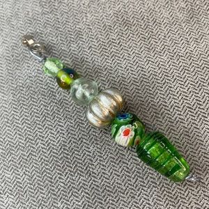 Ceiling fan Light pull beaded green silver